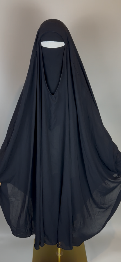 Black khimar jilbab with niqab style on mannequin, modest Islamic clothing