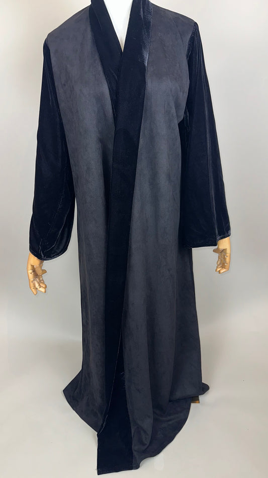 Black velvet long robe with wide sleeves on mannequin, luxury loungewear fashion
