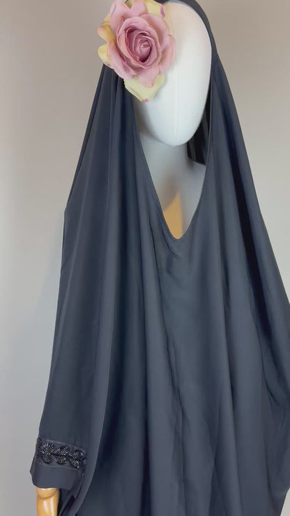 Heart embroidered Saudi V neck Jilbab