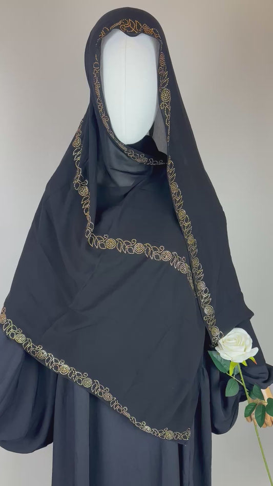 Luxury Saudi Chiffon hijab - Gold detailing